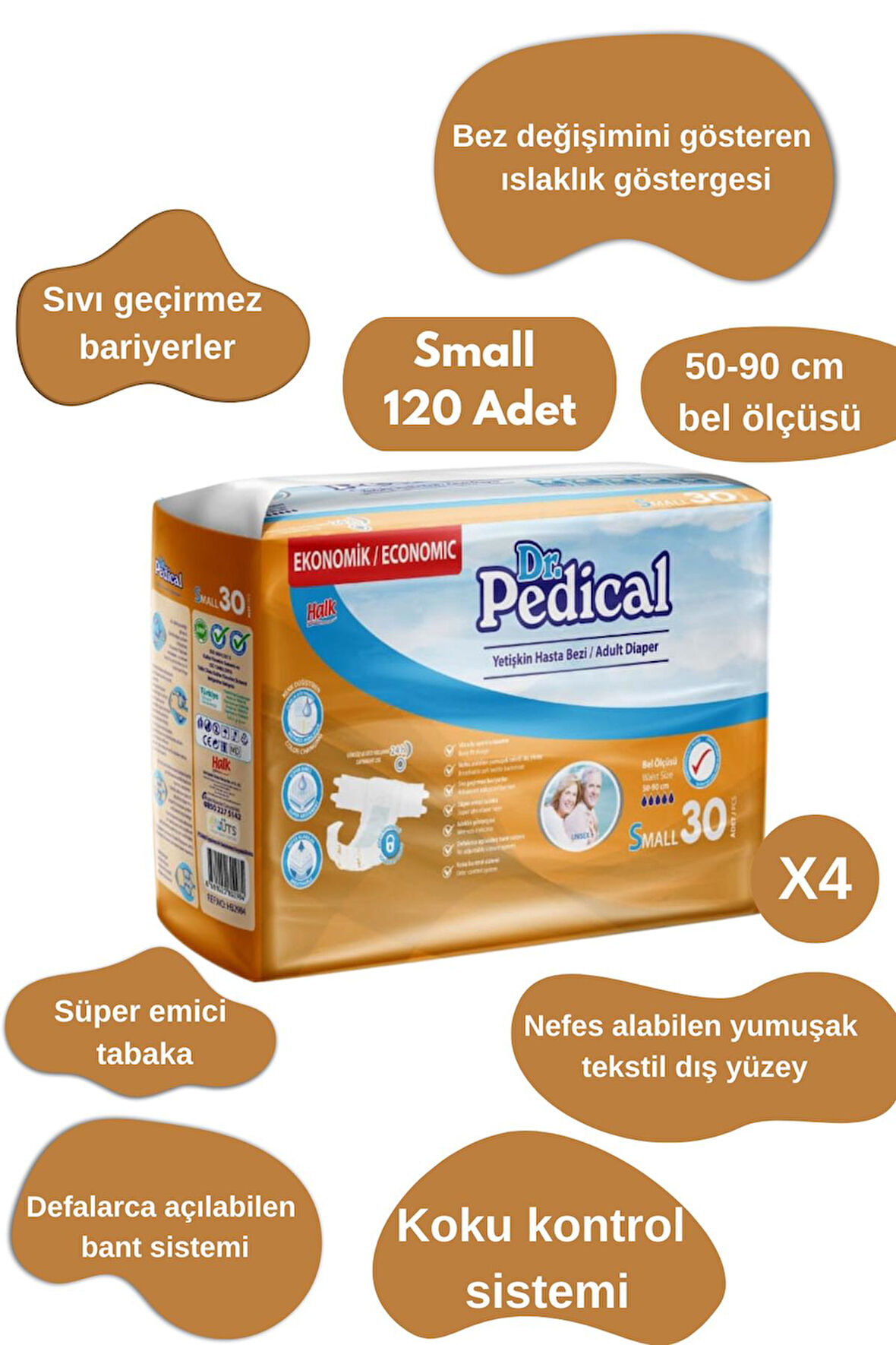 Dr. Pedical Belbantlı Hasta Bezi Small Küçük Beden 120 Adet