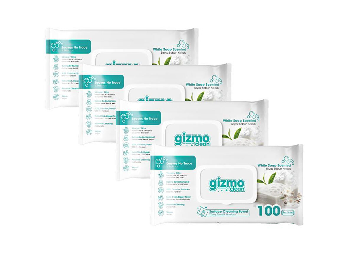 Gizmo Clean Yüzey Temizlik Havlusu Beyaz Sabun KokuluPa 4 Paket 400 Yaprak