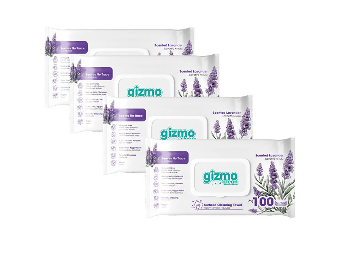  Gizmo Clean Yüzey Temizlik Havlusu Lavanta Kokulu 4 Paket 400 Yaprak