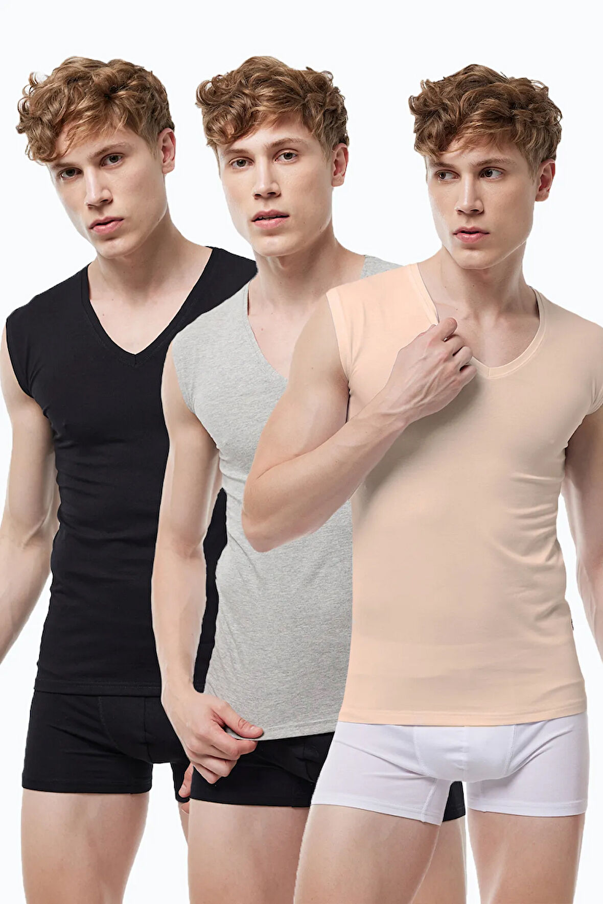 Görünmez Atlet Erkek Siyah Gri Ten Rengi 3 Lü Paket V Yaka Iz Yapmayan Modal Kolsuz Atlet 064