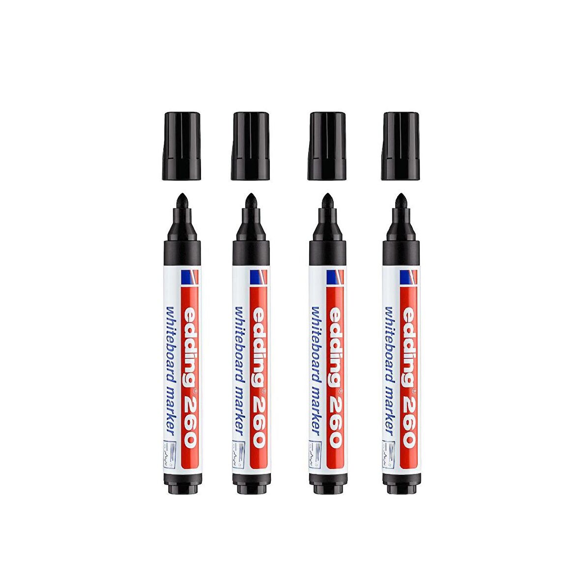 Edding 260 Beyaz Yazı Tahtası Kalemi Siyah 4 Lü Set 