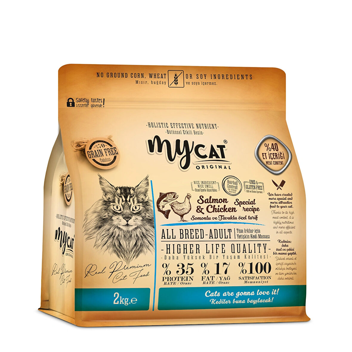 Mycat Az Tahıllı Somon Balıklı ve Tavuk Etli Yetişkin Kedi Maması 2kg