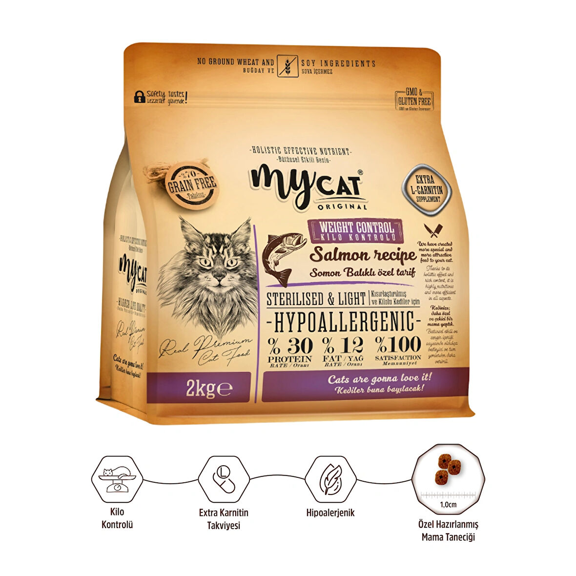 MyCat Original Az Tahıllı Somon Balıklı Diyet & Kısır Kedi Maması 2kg