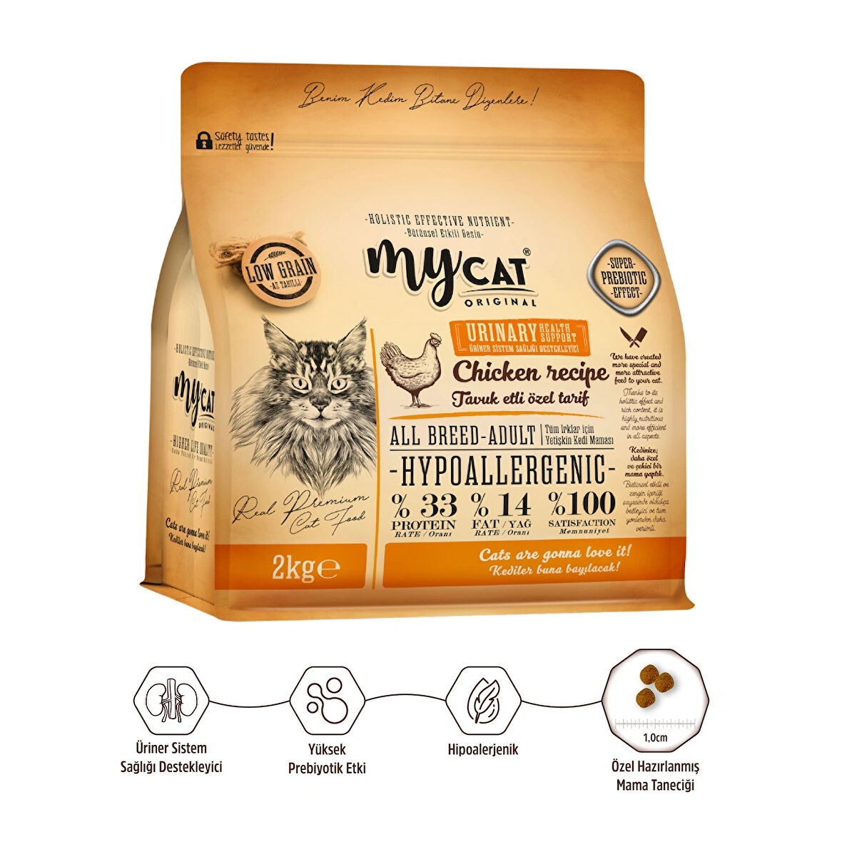 MyCat Original Az Tahıllı Urinary Tavuk Etli Yetişkin Kedi Maması 2kg