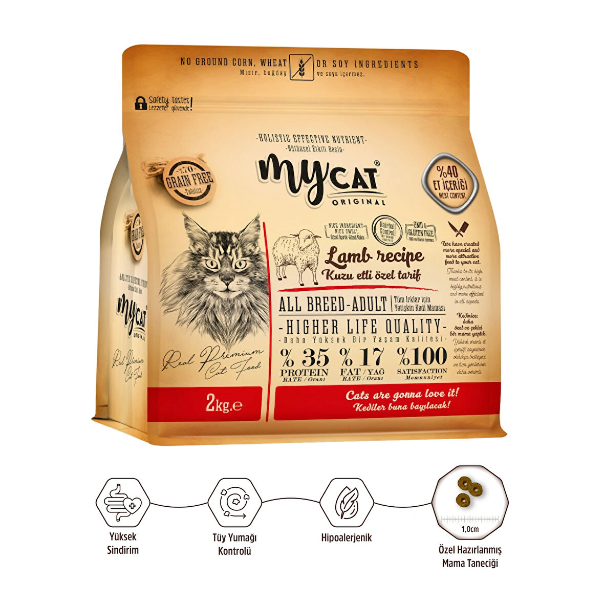 MyCat Original Az Tahıllı Kuzu Etli Yetişkin Kedi Maması 2kg