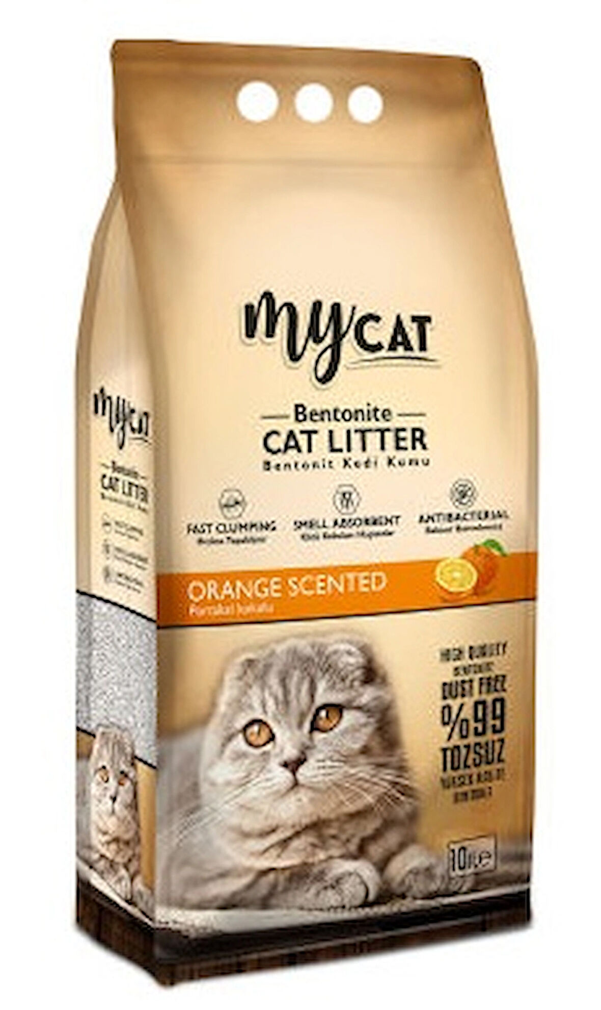 MYCAT (10 LT) TOPAKLANAN BENTONİT KEDİ KUMU PORTAKAL KOKULU (İNCE TANE)