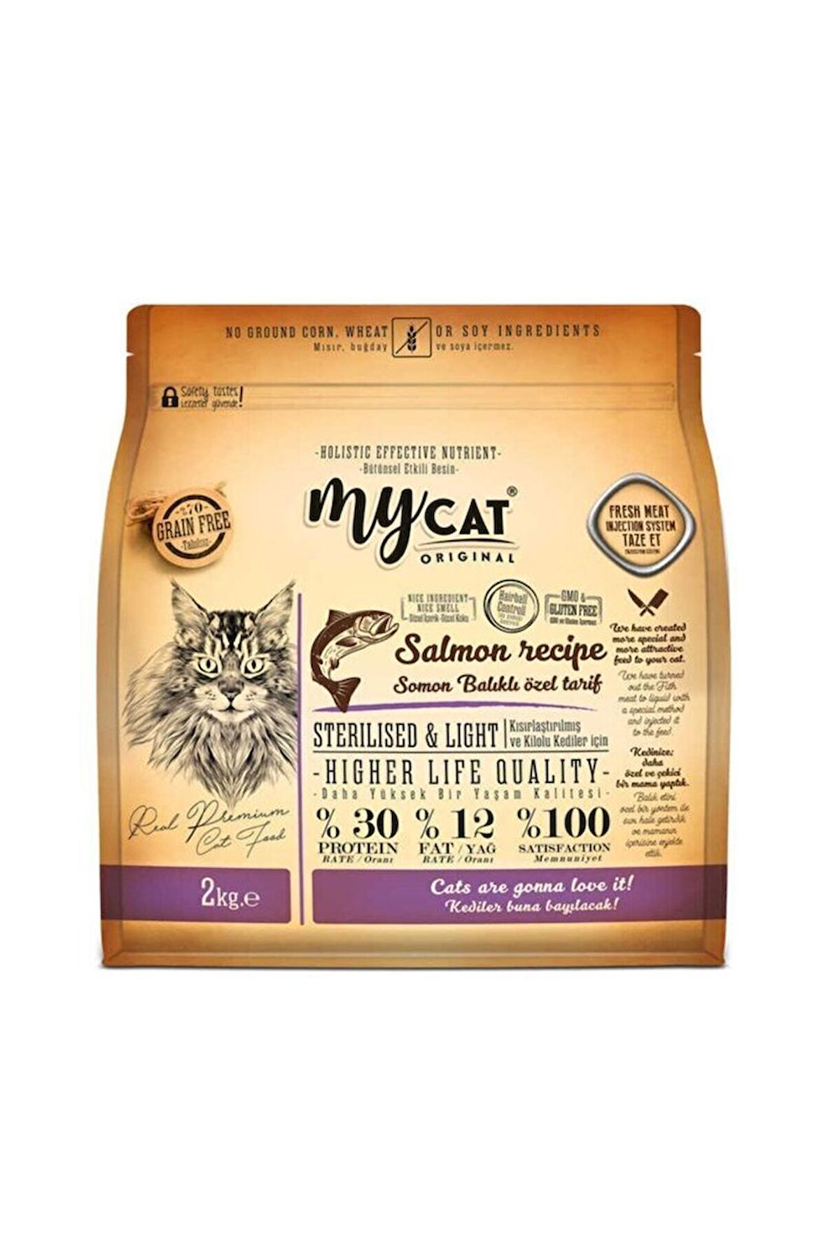 Mycat %70 Tahılsız Somon Balıklı Özel Tarif (2kg) Sterilised-kısırlaştırılmış Kedi Maması