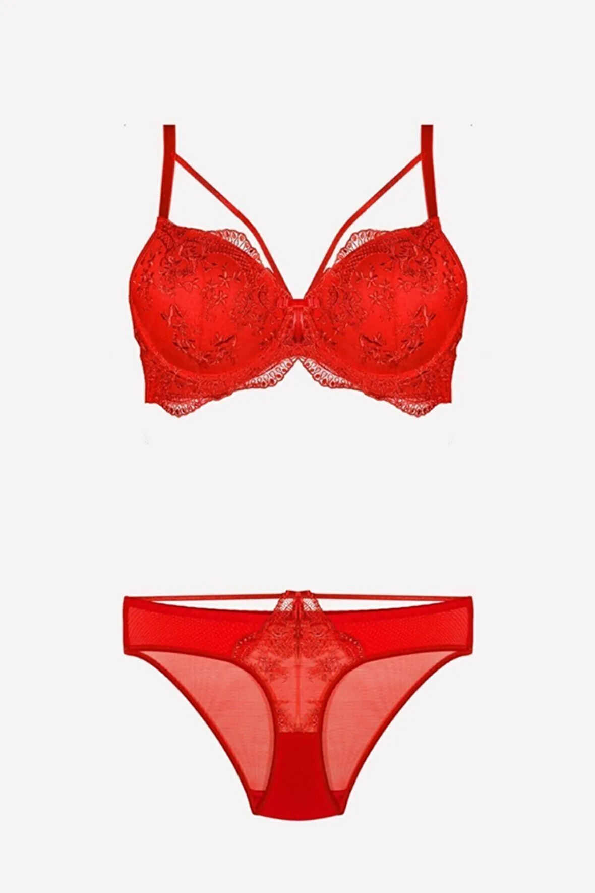 Kadın Kırmızı Balenli Destekli Sütyen Takım