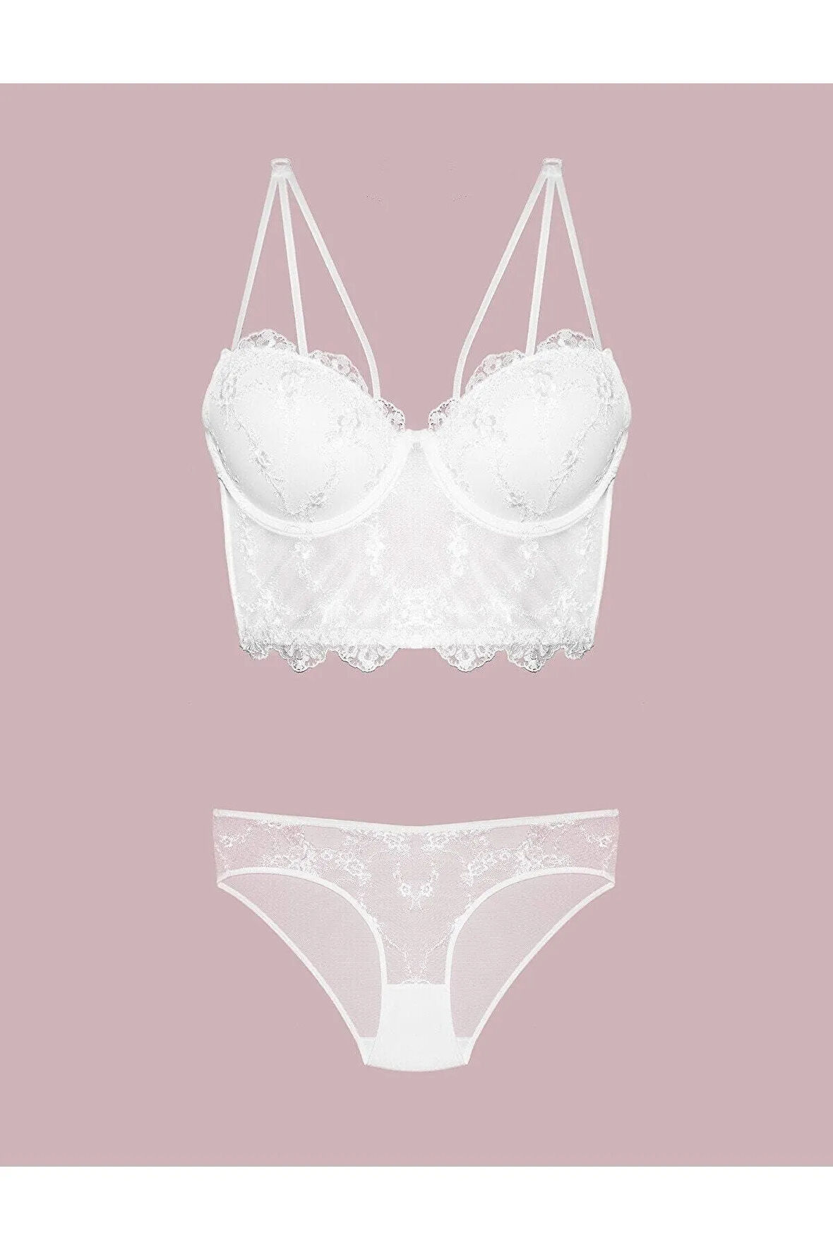 Kırmızı Dantelli Balenli Destekli Sütyen Takım