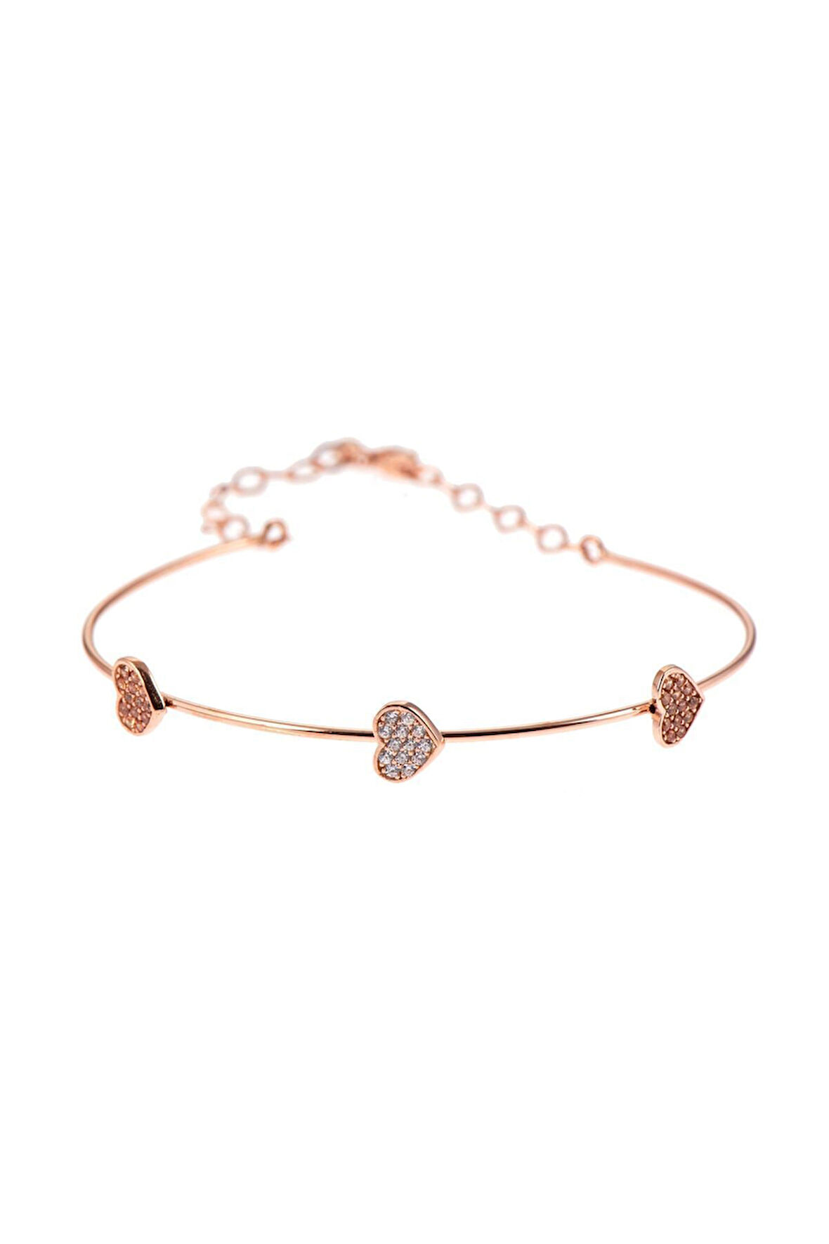 Kadın 925 Ayar Kalpli Gümüş Taşlı Bileklik Rose Gold