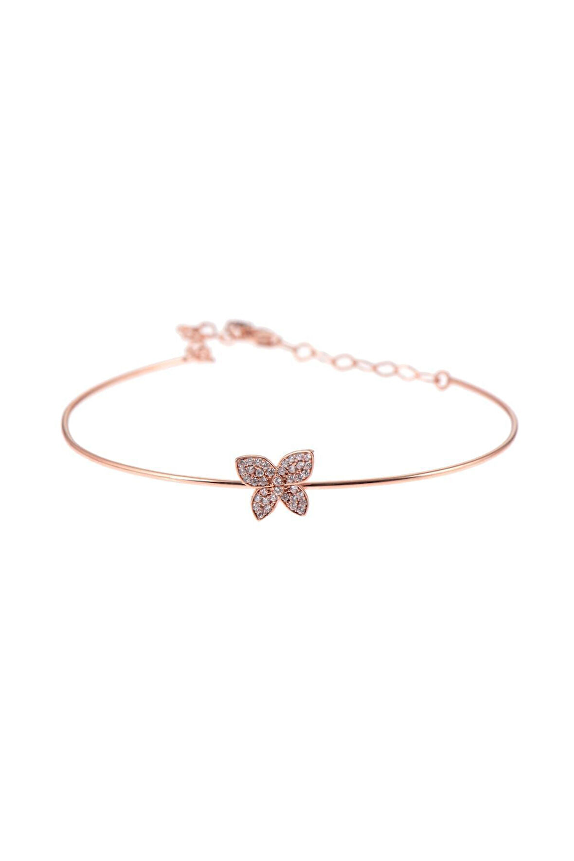 Kadın 925 Ayar Kelebekli Gümüş Taşlı Bileklik Rose Gold