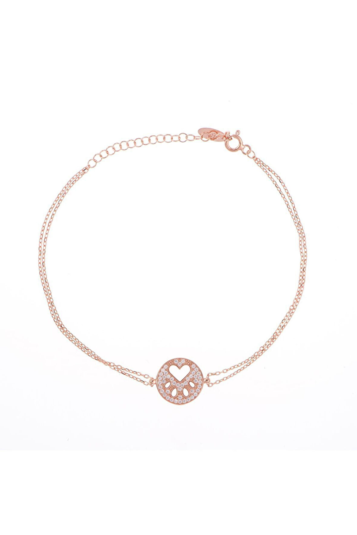 Kadın 925 Ayar Kalpli Pati Taşlı Gümüş Bileklik Rose Gold
