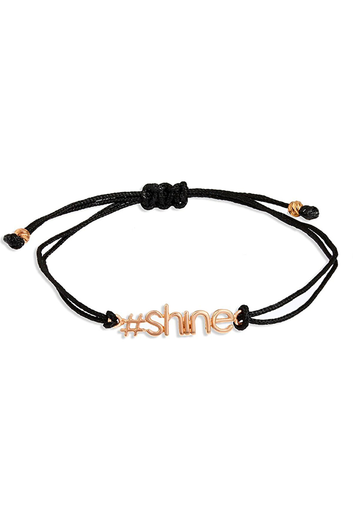 Kadın #shine Yazılı Siyah İpli Gümüş Bileklik Rose Gold