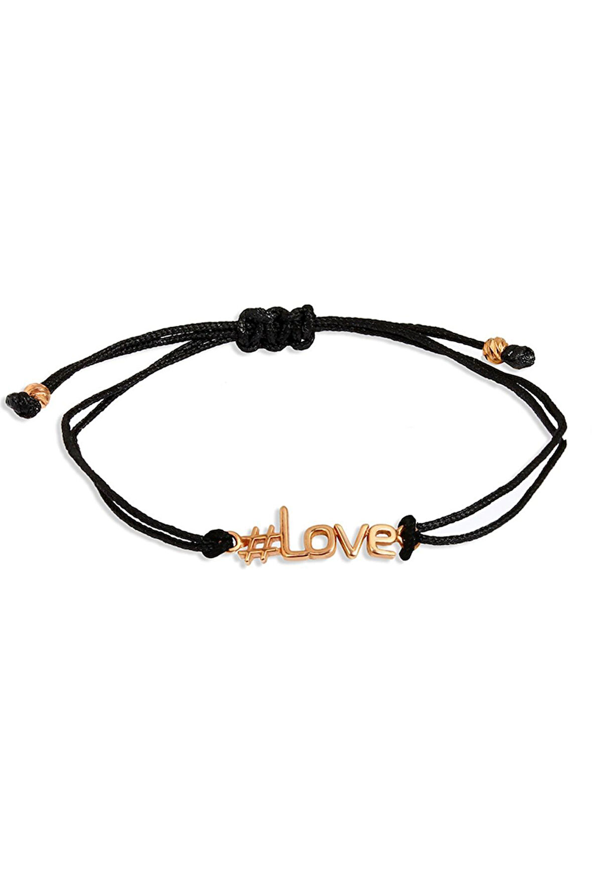 Kadın #Love Yazılı Siyah İpli Gümüş Bileklik Rose Gold