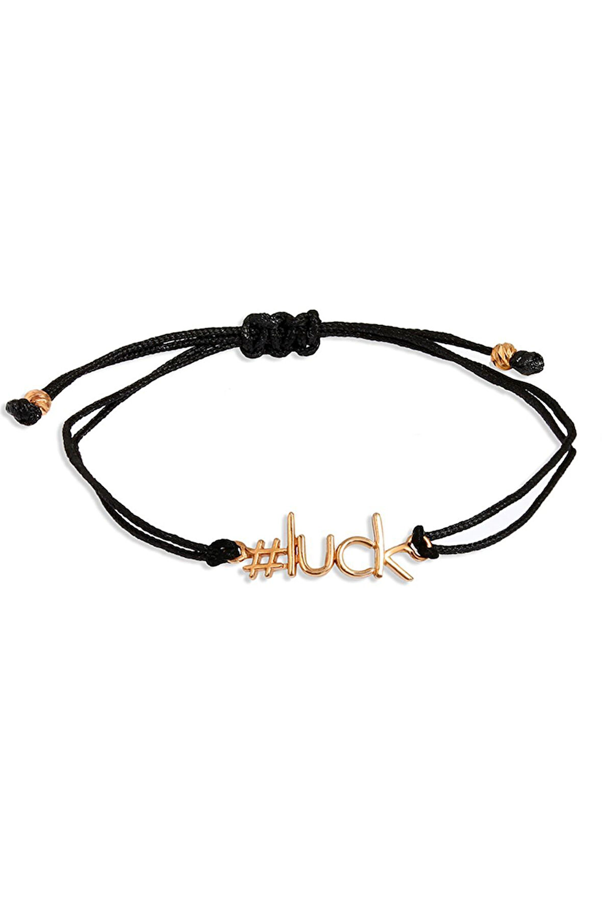 Kadın #luck Yazılı Siyah İpli Gümüş Bileklik Rose Gold