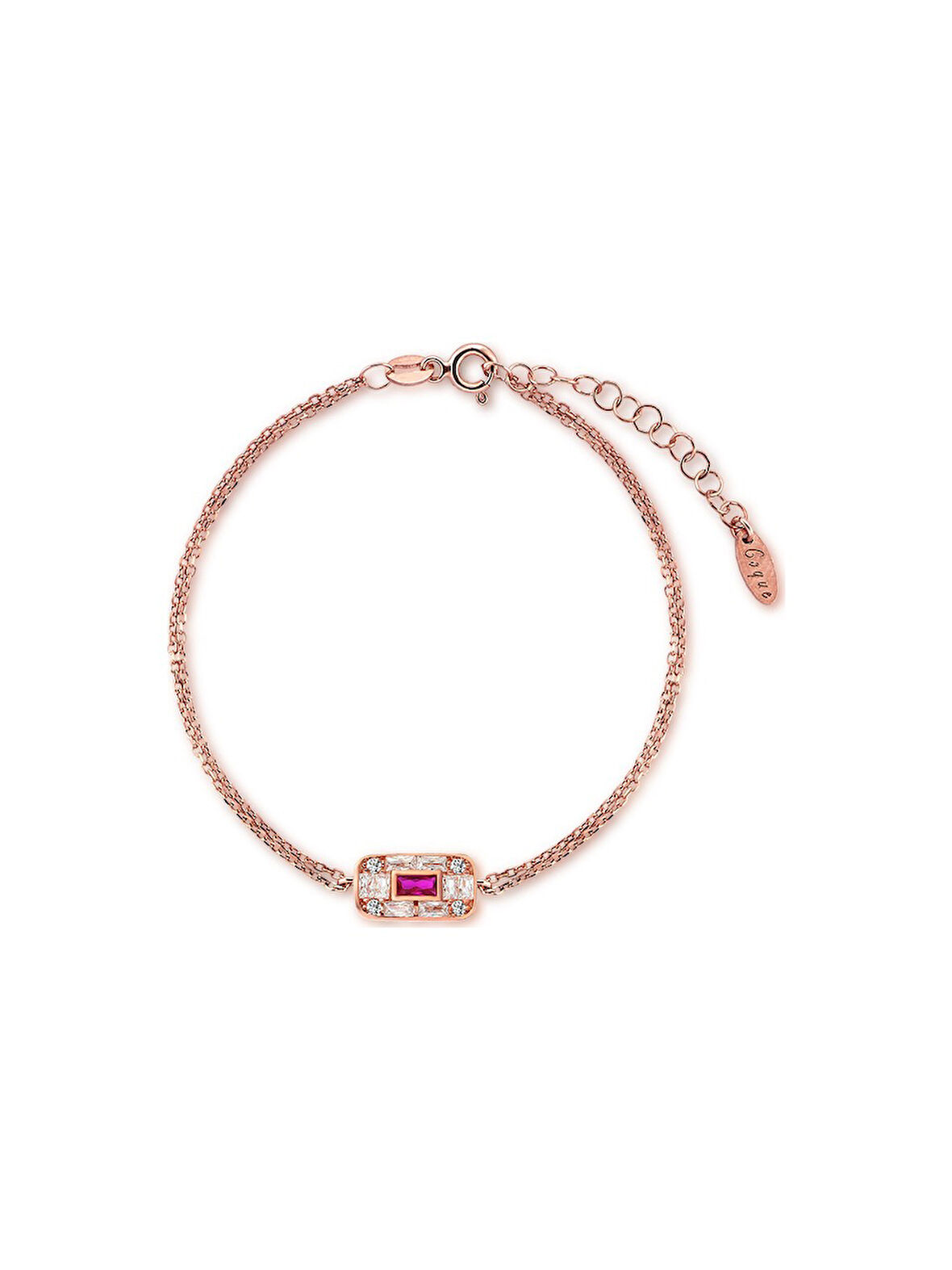 Kadın 925 Ayar Baget Fuşya Taşlı Gümüş Bileklik Rose Gold