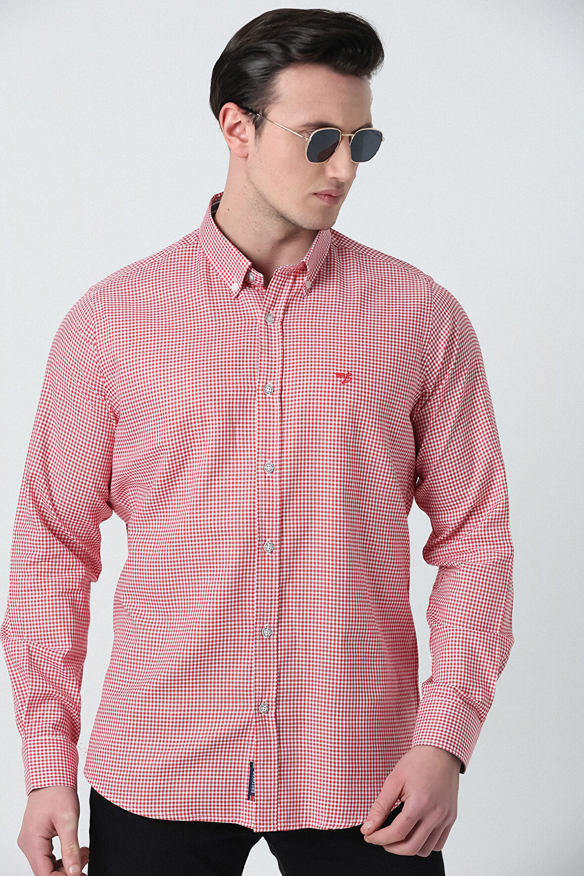 BROTHERS ERKEK TAILORED FIT UZUN KOL GARNİLİ OXFORD GÖMLEK KIRMIZI-BYZ