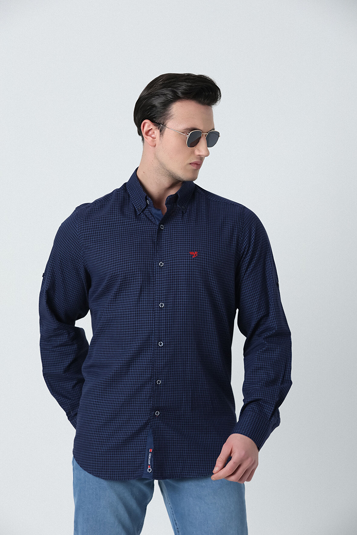BROTHERS ERKEK TAILORED FIT APOLETLİ UZUN KOL KOTON GÖMLEK LACİVERT