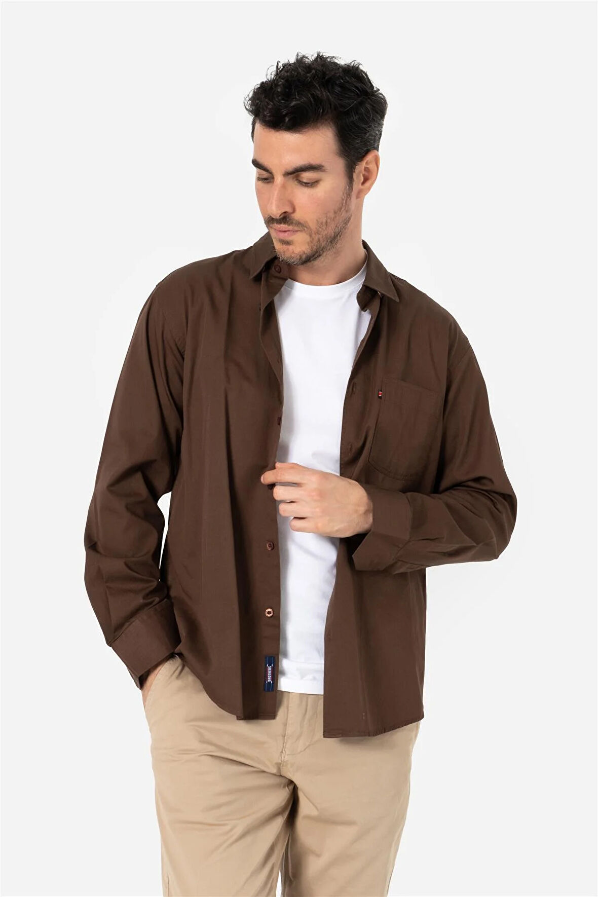 BROTHERS ERKEK COMFORT FIT BASIC UZUN KOL TEK CEPLİ YIKAMALI GABARDİNGÖMLEK KANSAS LS KAHVERENGİ B01.242.427