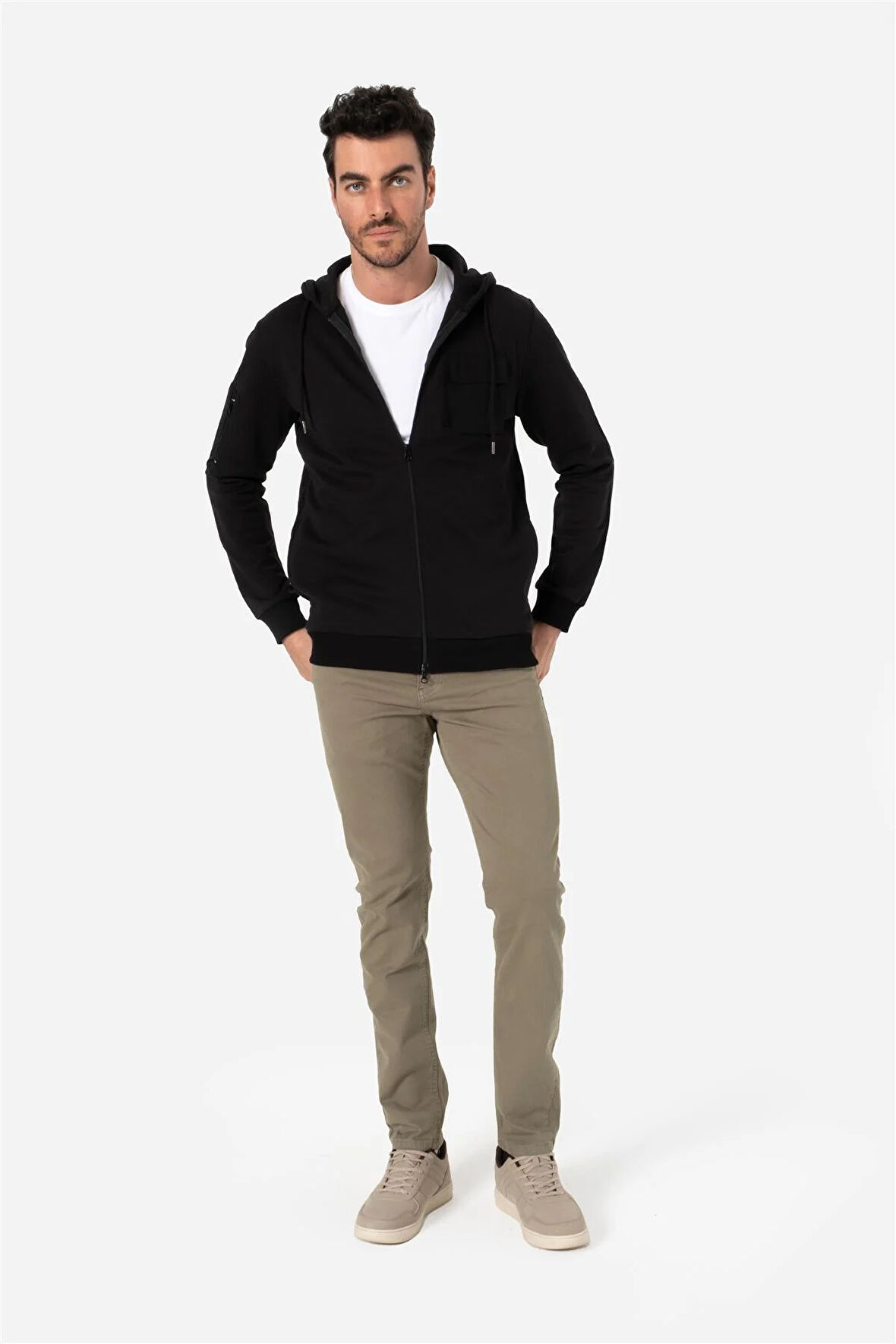 BROTHERS ERKEK RAHAT KESİM KAPÜŞONLU CEP DETAYLI ÇİFT TARAFLI FERMUARLI SWEATSHIRT JORDAN SİYAH B06.242.691