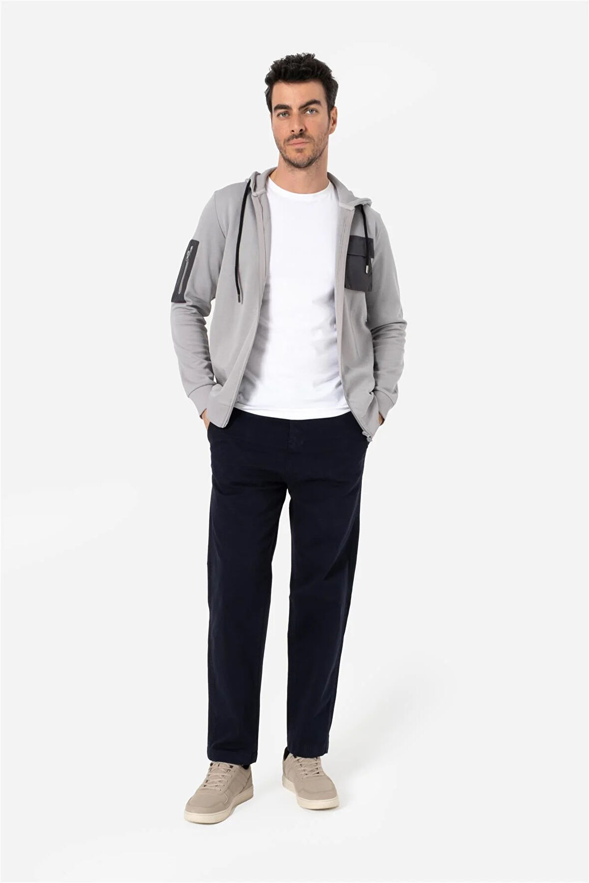 BROTHERS ERKEK RAHAT KESİM KAPÜŞONLU CEP DETAYLI ÇİFT TARAFLI FERMUARLI SWEATSHIRT JORDAN GRİ B06.242.691