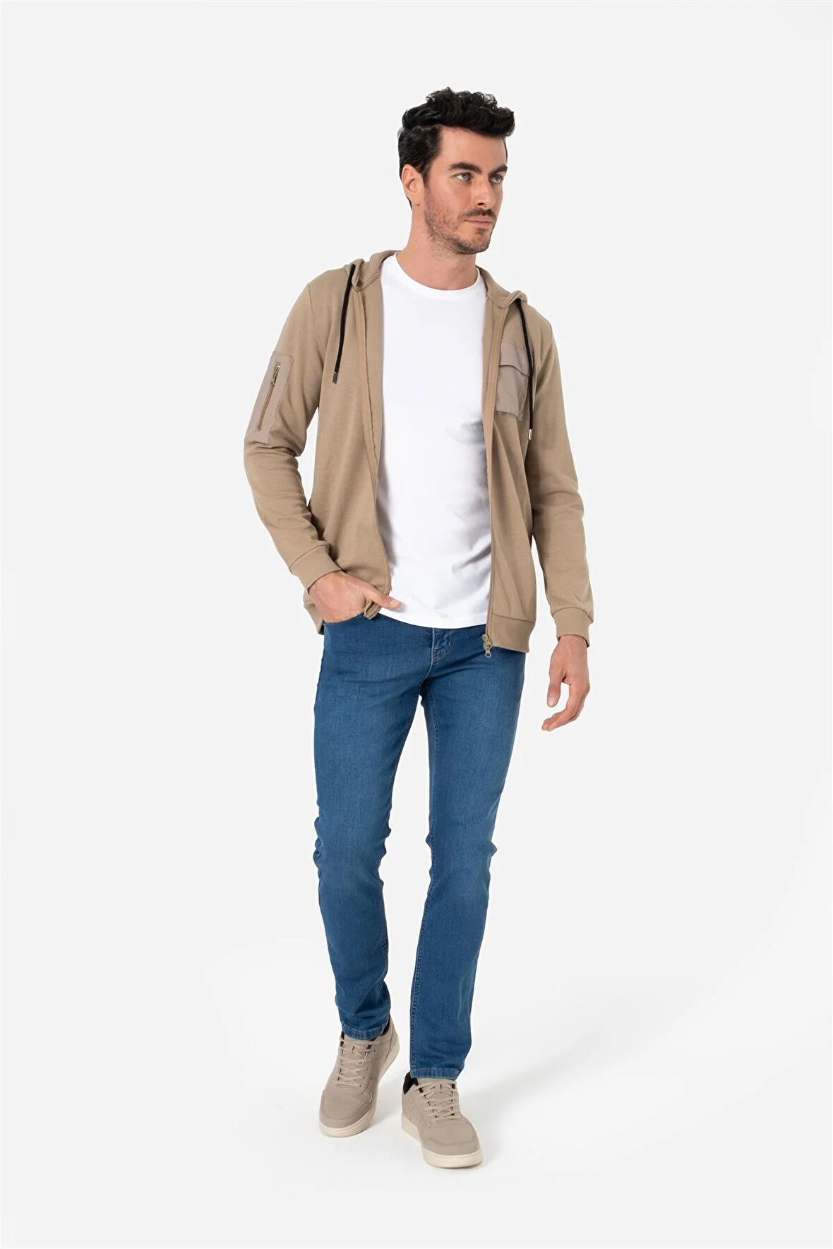 BROTHERS ERKEK RAHAT KESİM KAPÜŞONLU CEP DETAYLI ÇİFT TARAFLI FERMUARLI SWEATSHIRT JORDAN VİZON B06.242.691