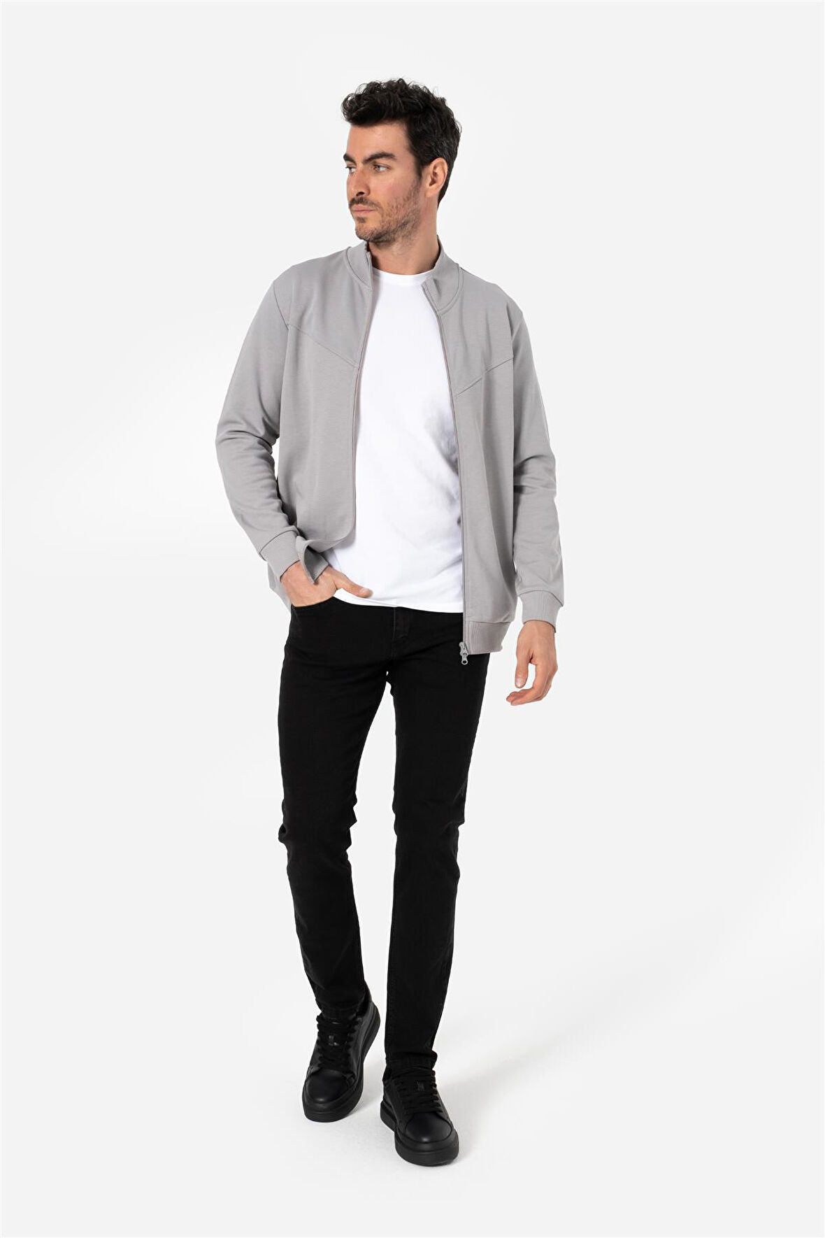 BROTHERS ERKEK RAHAT KESİM DİK YAKALI YANDAN CEPLİ ÇİFT TARAFLI FERMUARLI  SWEATSHIRT JAMES GRİ B06.242.692
