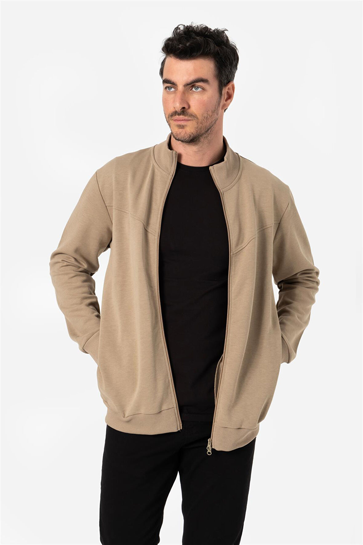 BROTHERS ERKEK RAHAT KESİM DİK YAKALI YANDAN CEPLİ ÇİFT TARAFLI FERMUARLI  SWEATSHIRT JAMES VİZON B06.242.692
