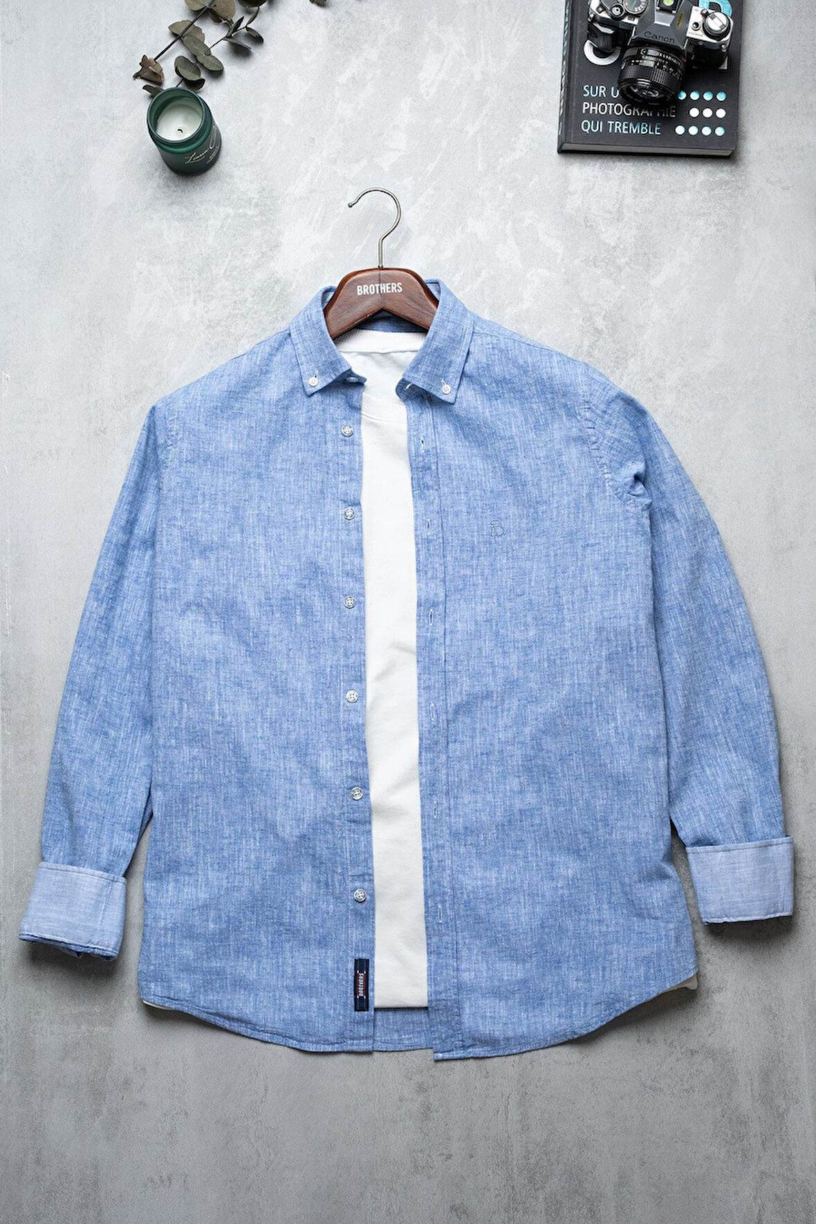 Brothers Erkek Tailored Fit Uzun Kol Logo Nakışlı Yıkamalı Pamuk Keten Gömlek Lindy Ls B01.251.709 - Koyu Mavi