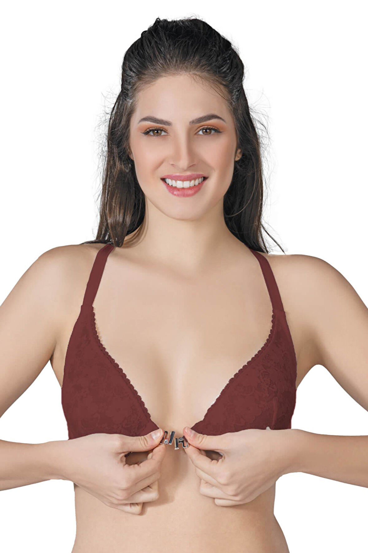 BORDO MI Emay 187 C Önden Açılır Balenli Sporcu Sütyen