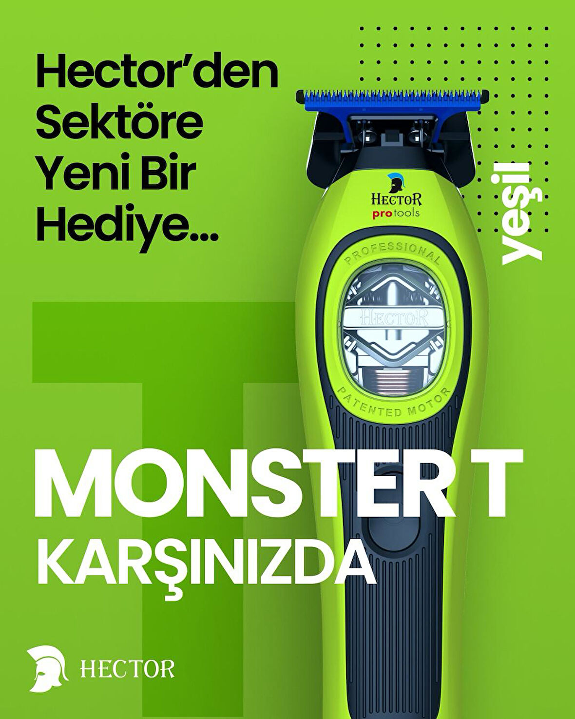 Hector MONSTER T - Profesyonel Sıfırlama ve Sakal Kesim Makinesi - YEŞİL