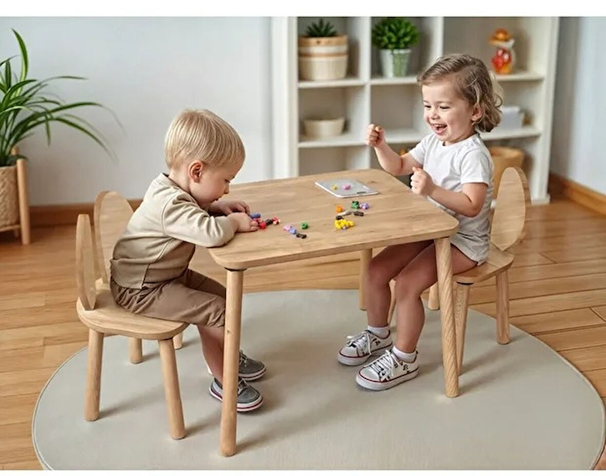 Bee Smart MS-60 Safir Naturel Beyaz Set (1 Masa 2 Sandalye)