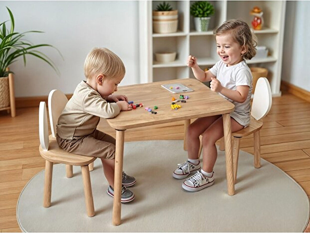 Bee Smart MS-80 Safir Meşe Beyaz Naturel Set (1 Masa 2 Sandalye)