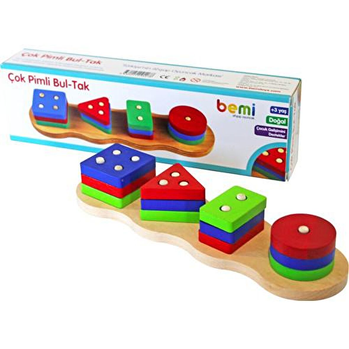 Bemi Ahşap Geometrik Zeka Bulmacası - Çok Pimli Bul-tak