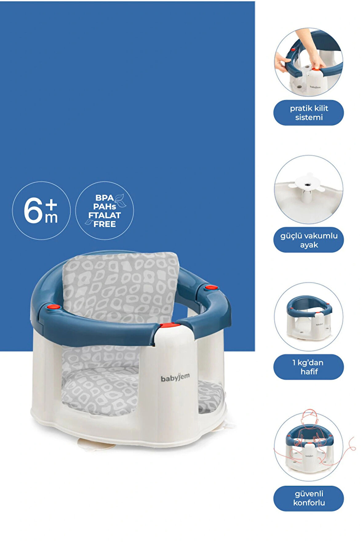 Babyjem Önden Açılır Mama Sandalye Oturağı Ve Minderi - 2 ' Li Set İndigo Mavi