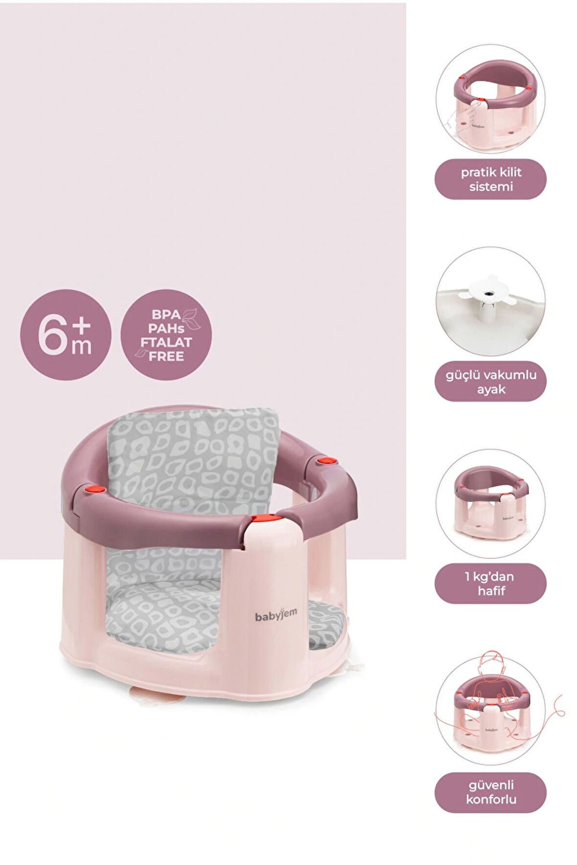 Babyjem Önden Açılır Mama Sandalye Oturağı Ve Minderi - 2 'Li Set Mürdüm