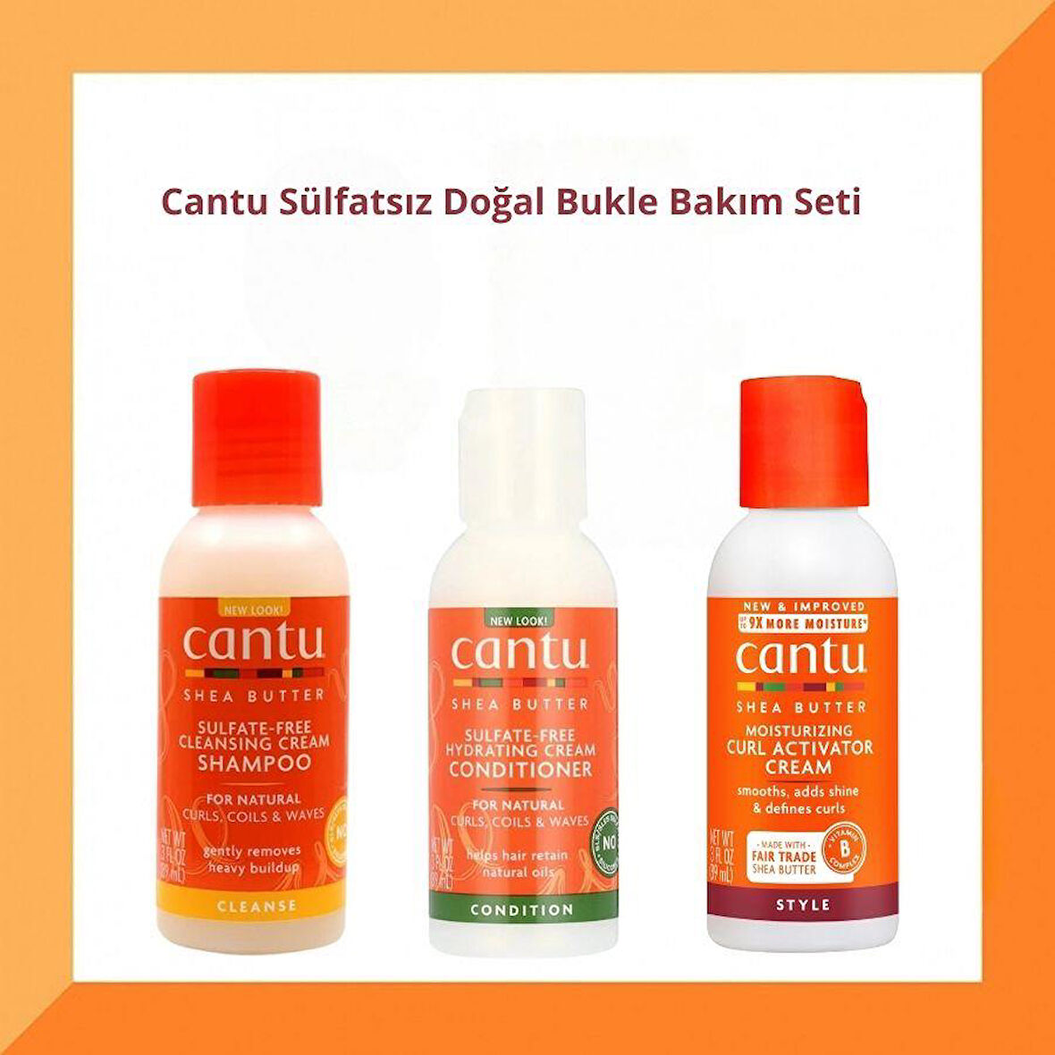 Cantu Sülfatsız Doğal Bukle Bakım Seti - 3'lü Mini Boy (89 ml)( Krem Şampuan,Nemlendirici Saç Kremi,Bukle Belirginleştirici Krem)