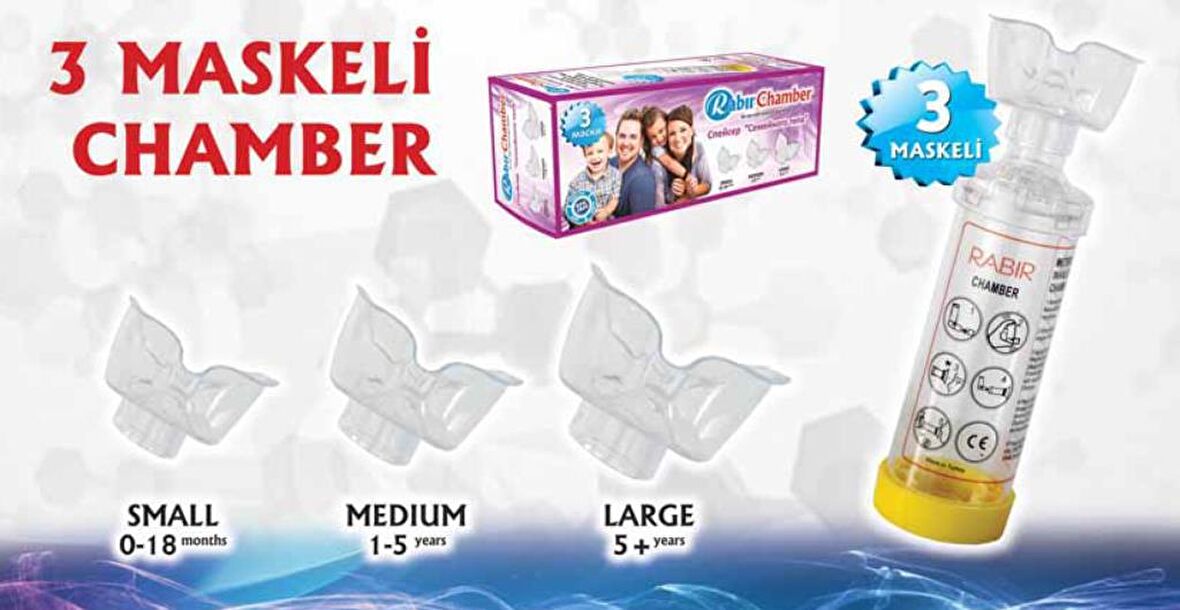 RABIR CHAMBER 3 MASKELİ AİLE BOYU  inhalasyon cihazı (HER YAŞA UYGUN )