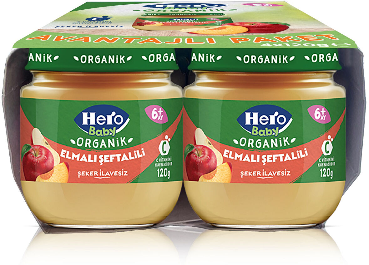 Hero Baby Kavanoz Maması 120GR Avantaj Pk (4 Lü Set) Elmalı Şeftalili