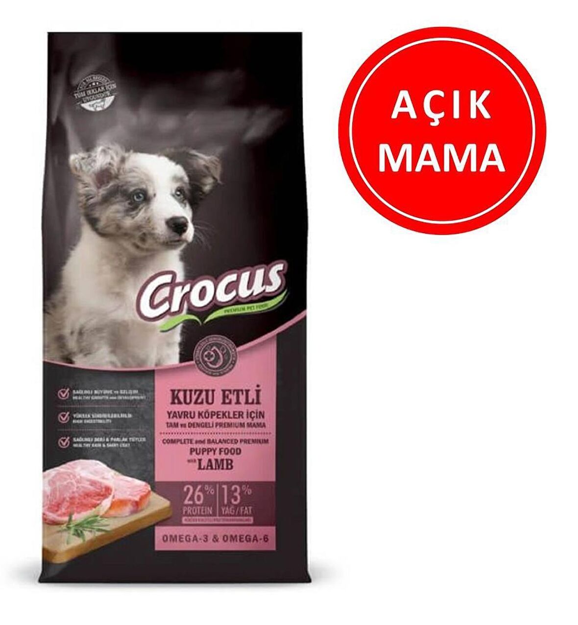 Crocus Kuzu Etli Pirinçli Yavru Köpek Maması 1 Kg AÇIK