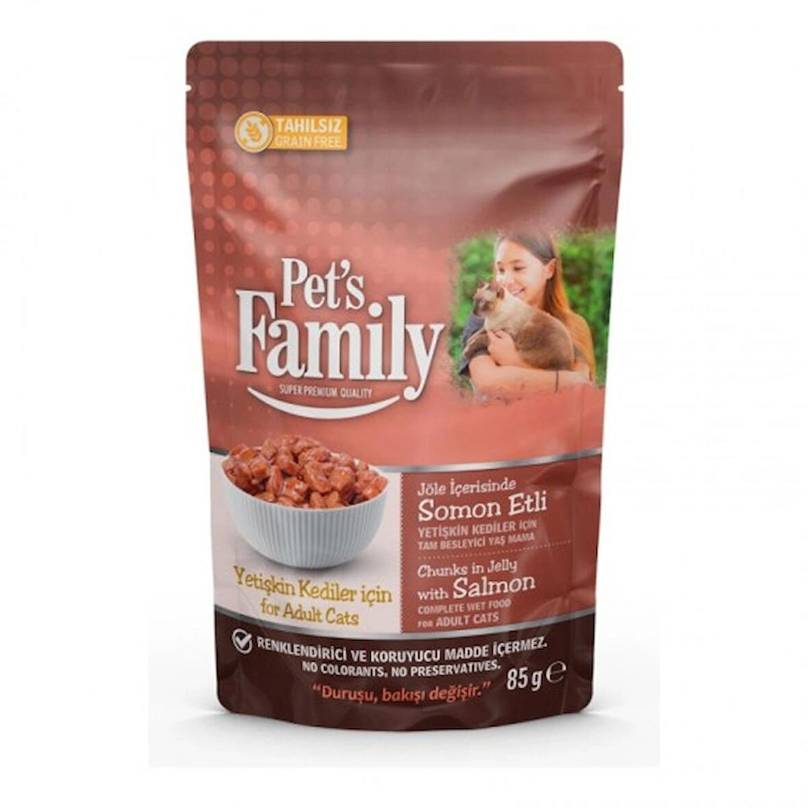 Pets Family Pouch Yetişkin Kediler İçin somon Etli Jöle Yaş Mama 85Gr