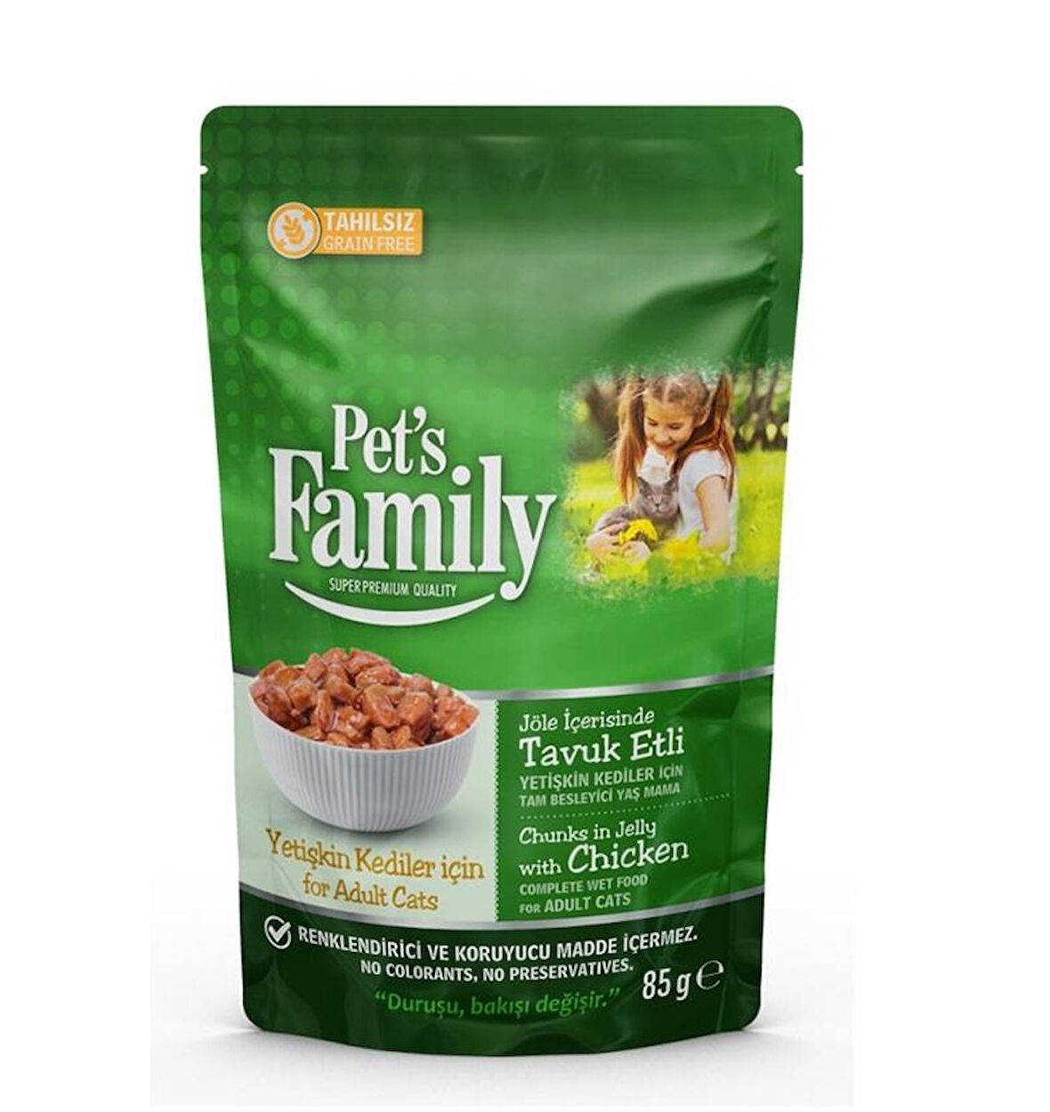 Pets Family Pouch Yetişkin Kediler İçin Tavuk Etli Jöle Yaş Mama 85Gr