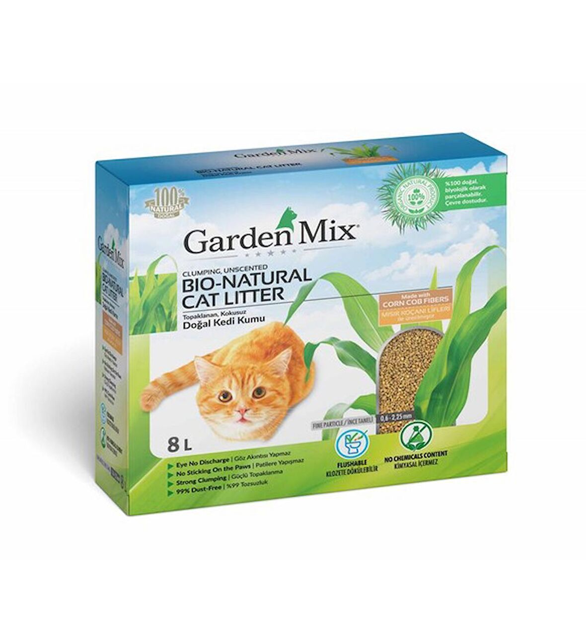 Gardenmix Topaklanan Mısır Lifli Kedi Kumu 8l