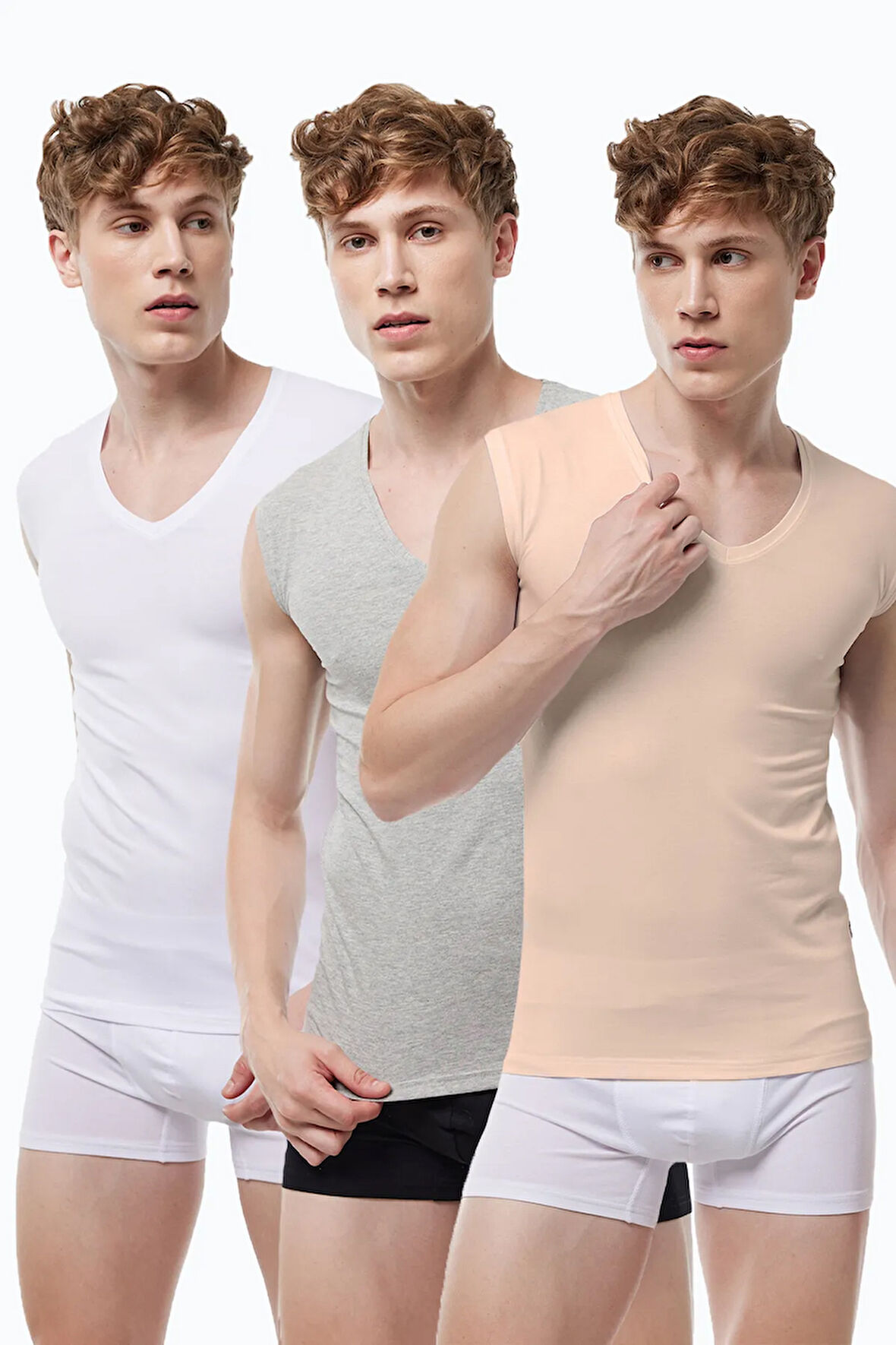 Erkek Siyah Beyaz Gri 3 lü Paket V Yaka İz Yapmayan Modal Kolsuz Atlet 064