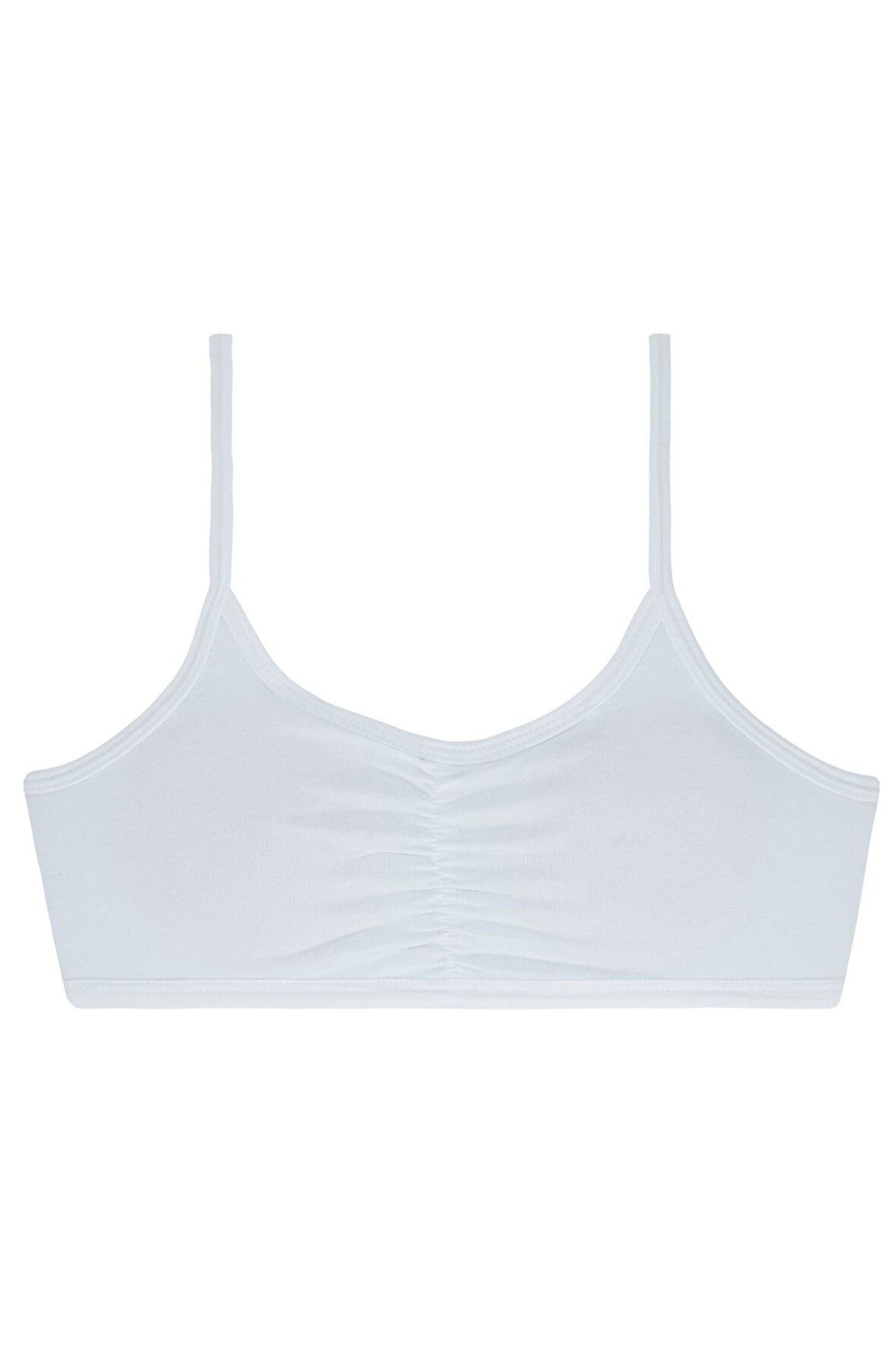 Kız Çocuk İp Askılı Petli Ara Büzgülü 5li Bustiyer Beyaz Renkli Byo119-3