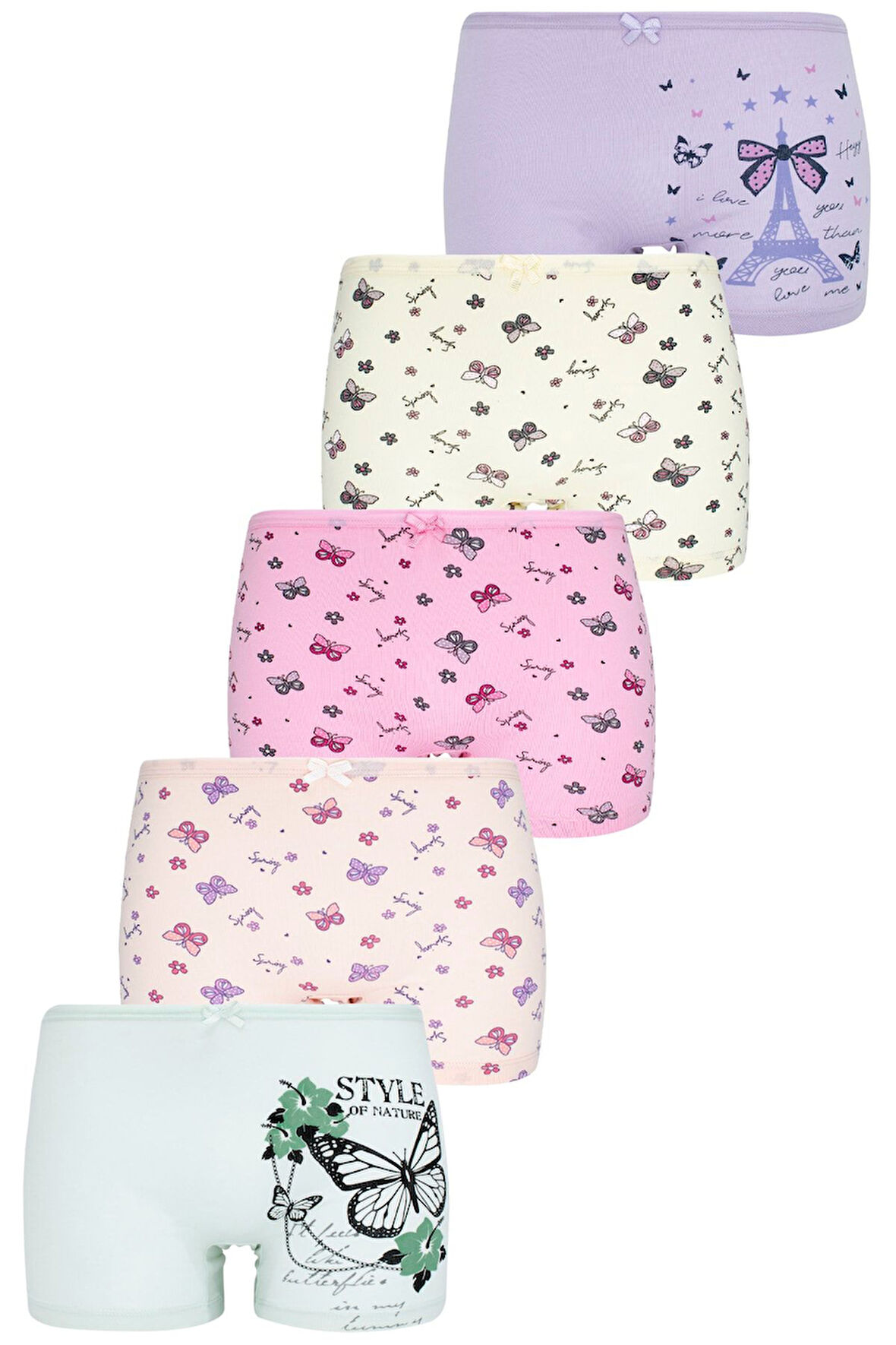 Kız Çocuk Boxer 5'li Paket Karışık Renk Baskılı Boxer