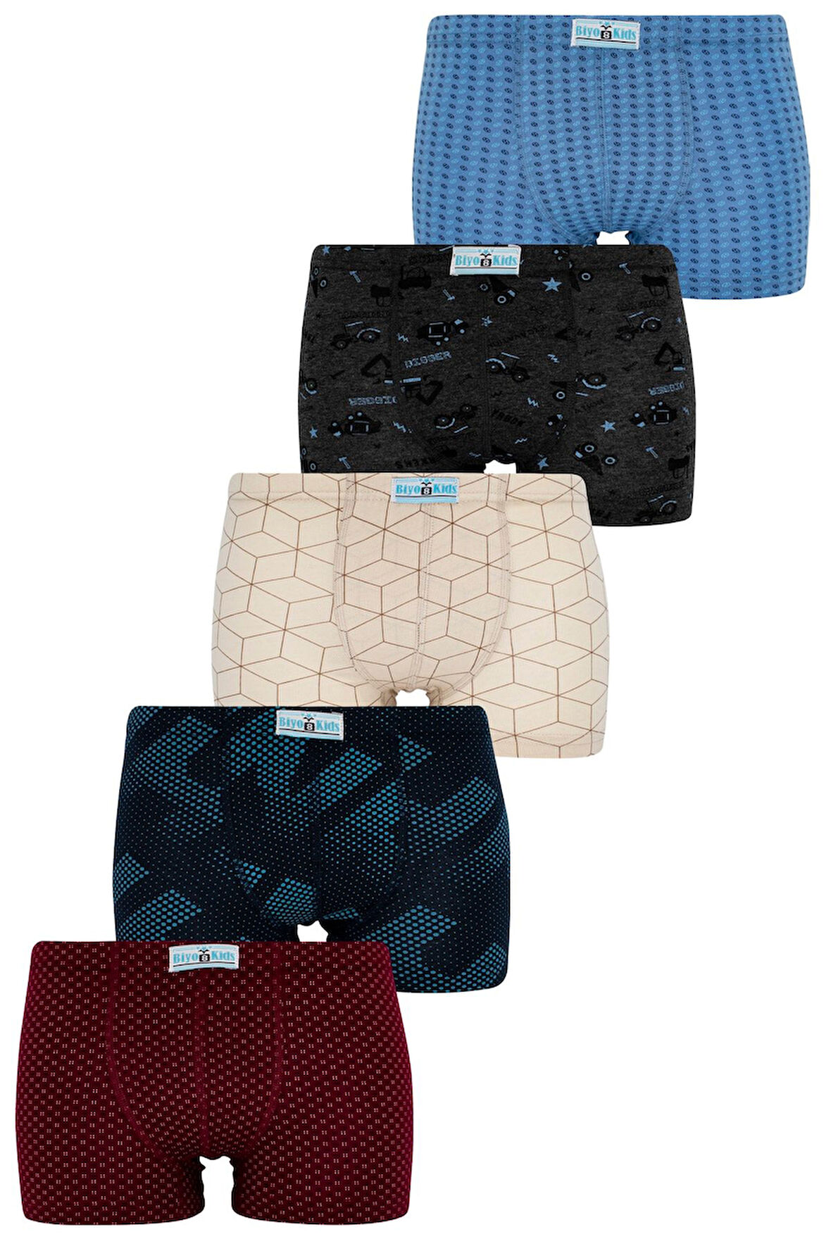 Erkek Çocuk Boxer 5 Li Paket Karışık Renk Baskılı Boxer