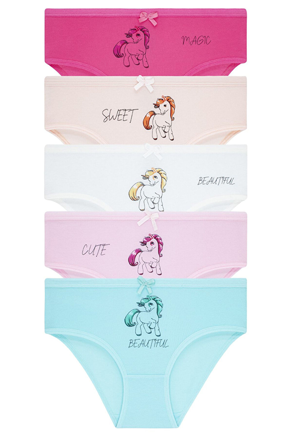 Kız Çocuk 5'li Paket Renkli Slip Külot - Unicorn -