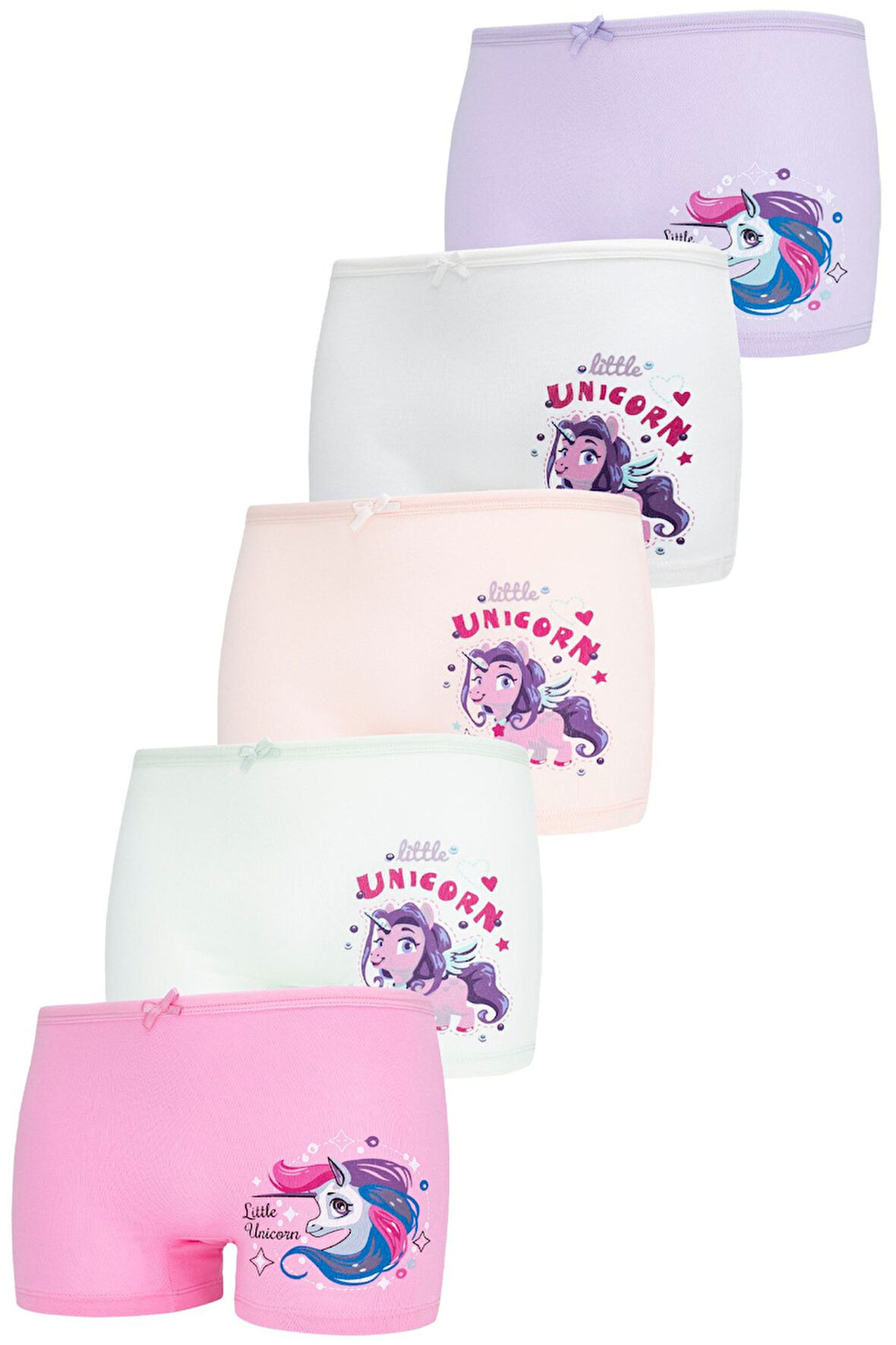 Kız Çocuk Boxer Paket Karışık Renk Unicorn Baskılı Boxer 5 Li 1854