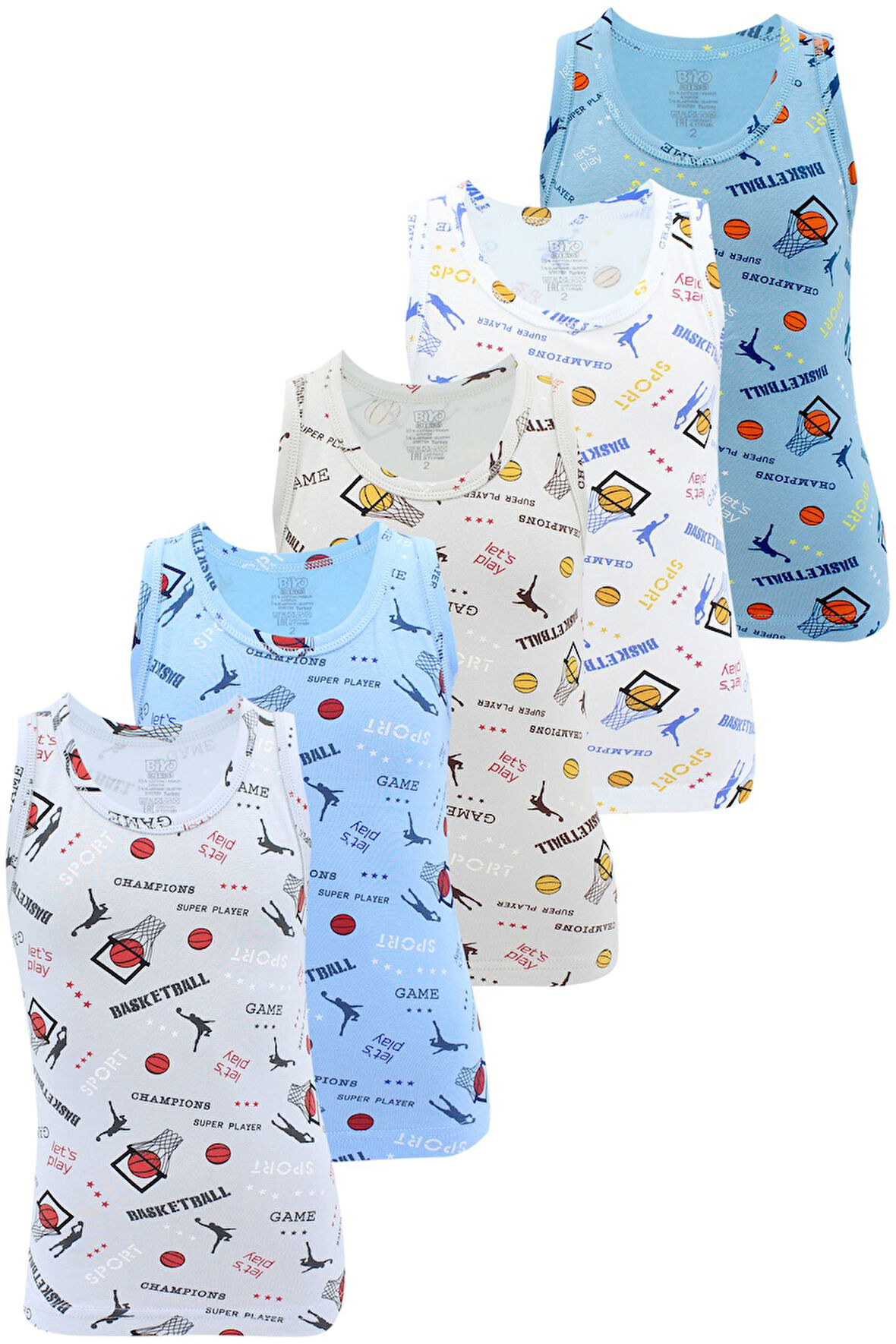 Erkek Çocuk Atlet 5 Li Paket Karışık Renk Baskılı Atlet